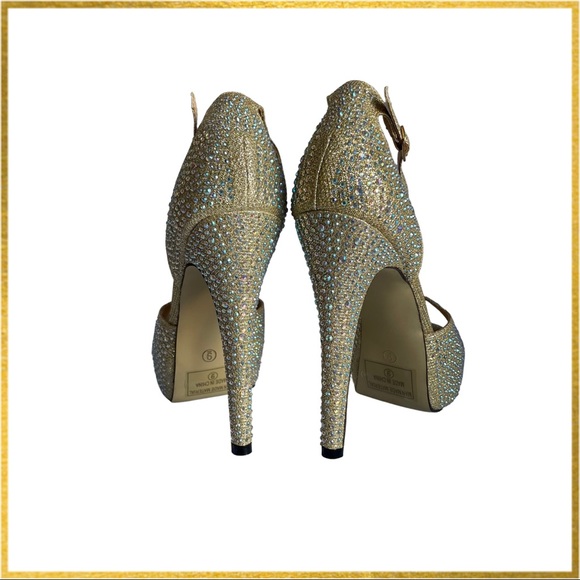 Gold Sparkle Peep-Toe Heels, with extra heel tips. Juliana-77 Size 9. - Picture 2 of 9